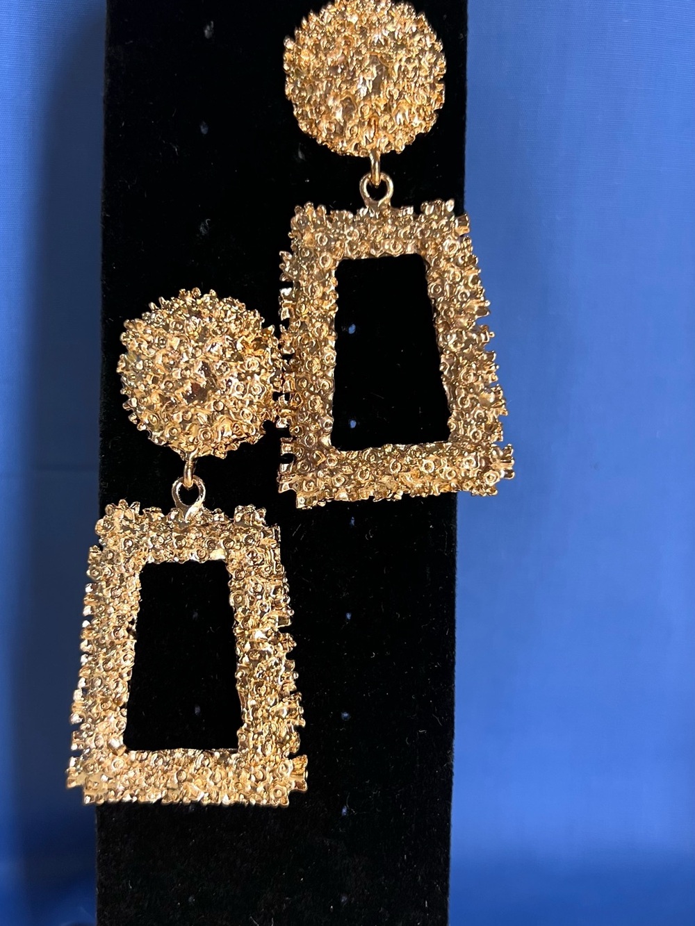 Gold Textured Geometric Drop Earrings - Women Jewelry